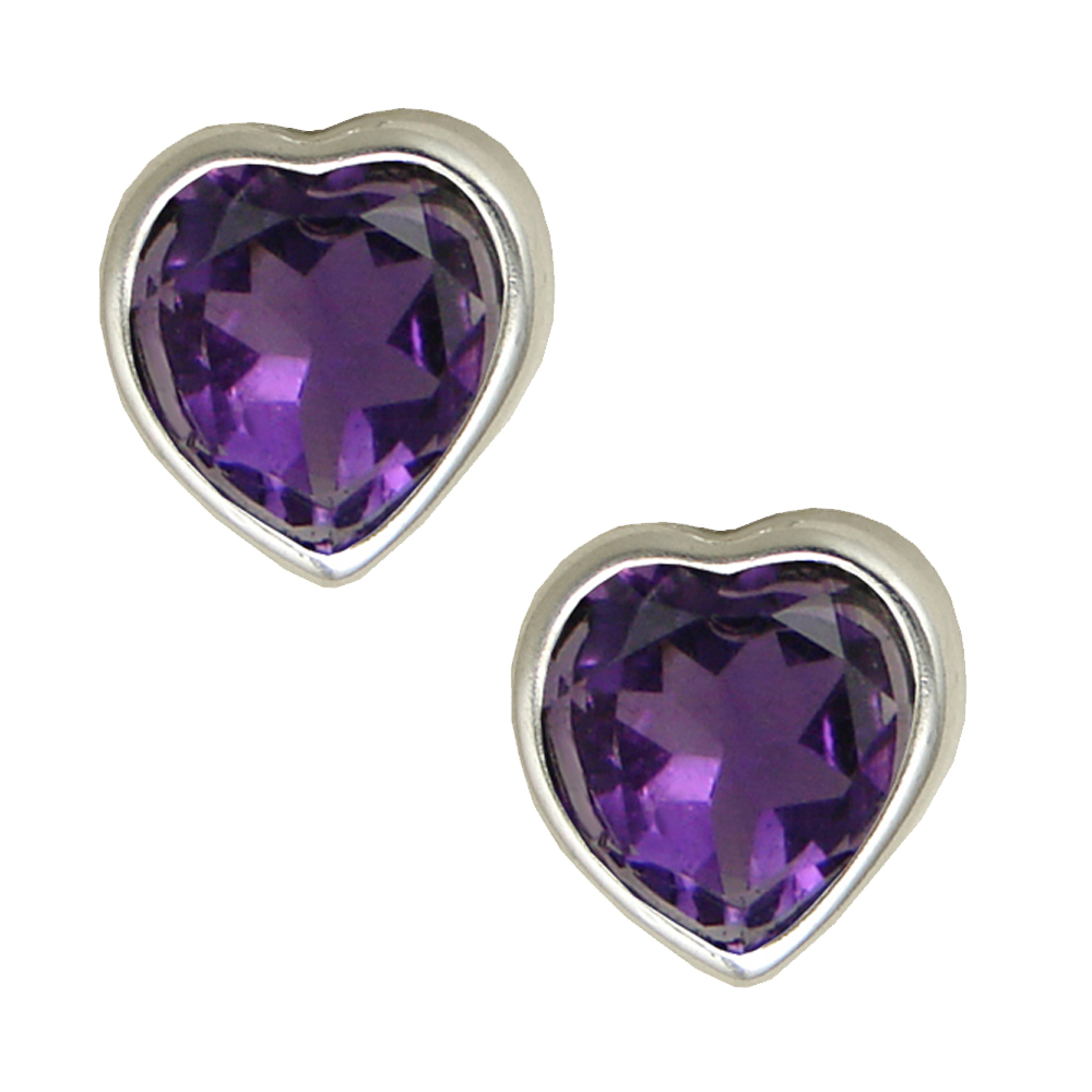 Sterling Silver Heart Drop Dangle Earrings With Amethyst